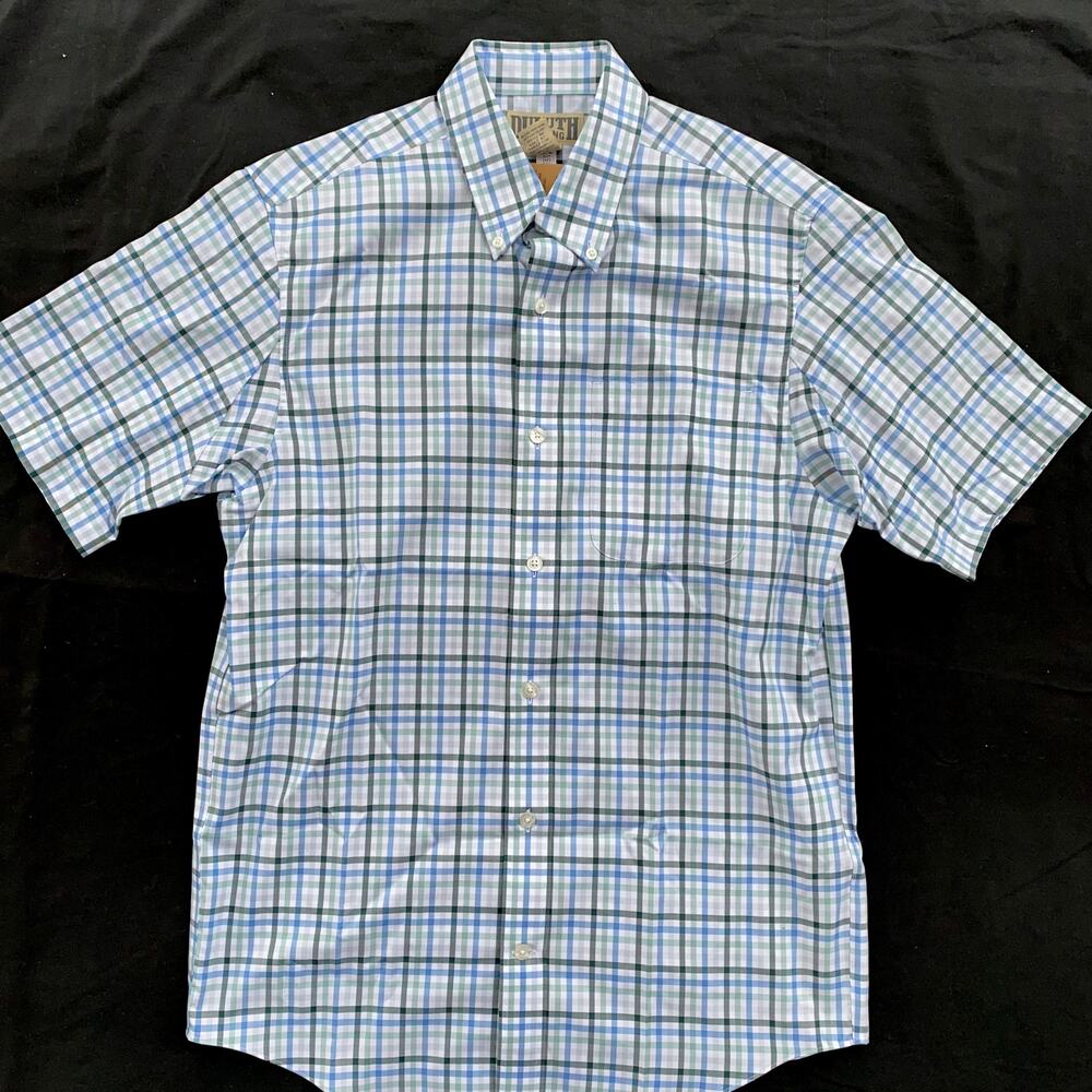 NWT Duluth Trading Co Men's Sz M Blue Plaid S/S B/F 100% Cotton Shirt